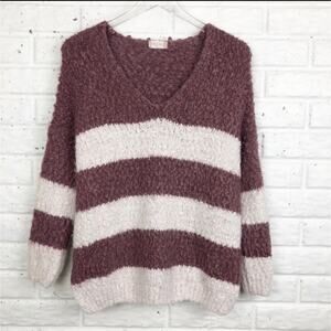 Altar'd State Fuzzy Striped Popcorn Sweater NWOT